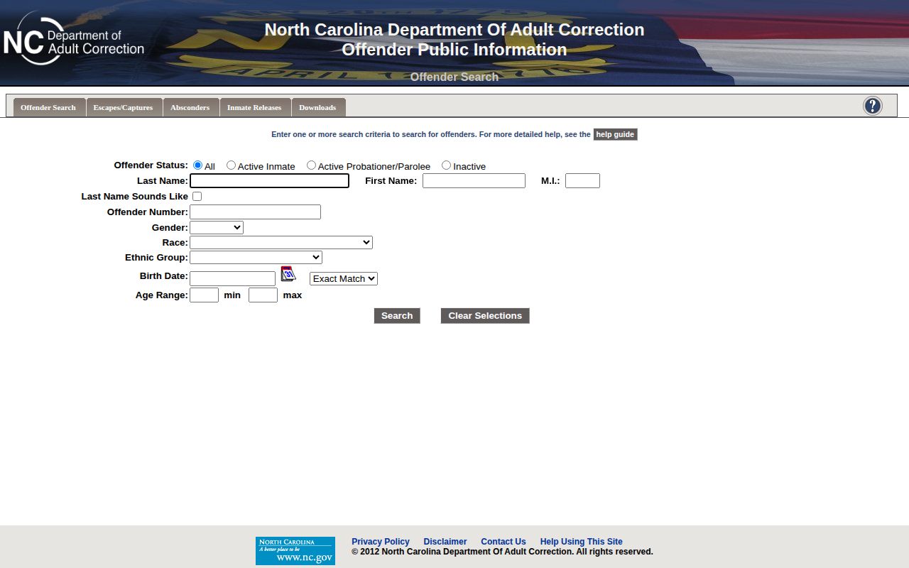 Cabarrus County released inmate search status and identity fields in NCDAC