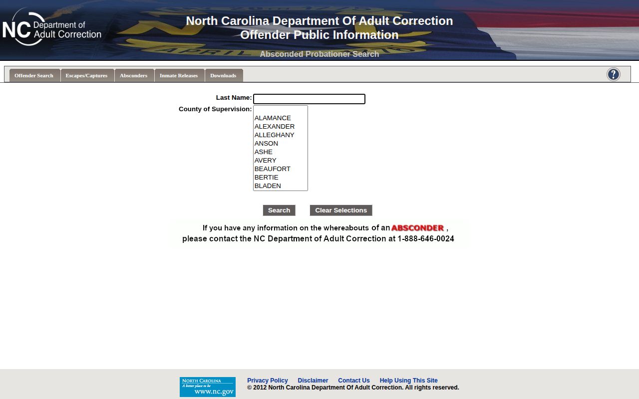 Cabarrus County parole and probation absconder search