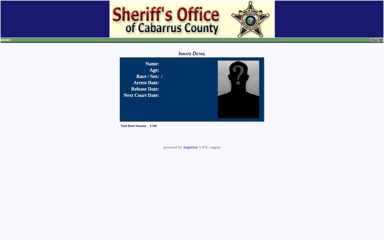 Cabarrus County P2C released inmate mugshot and release date fields