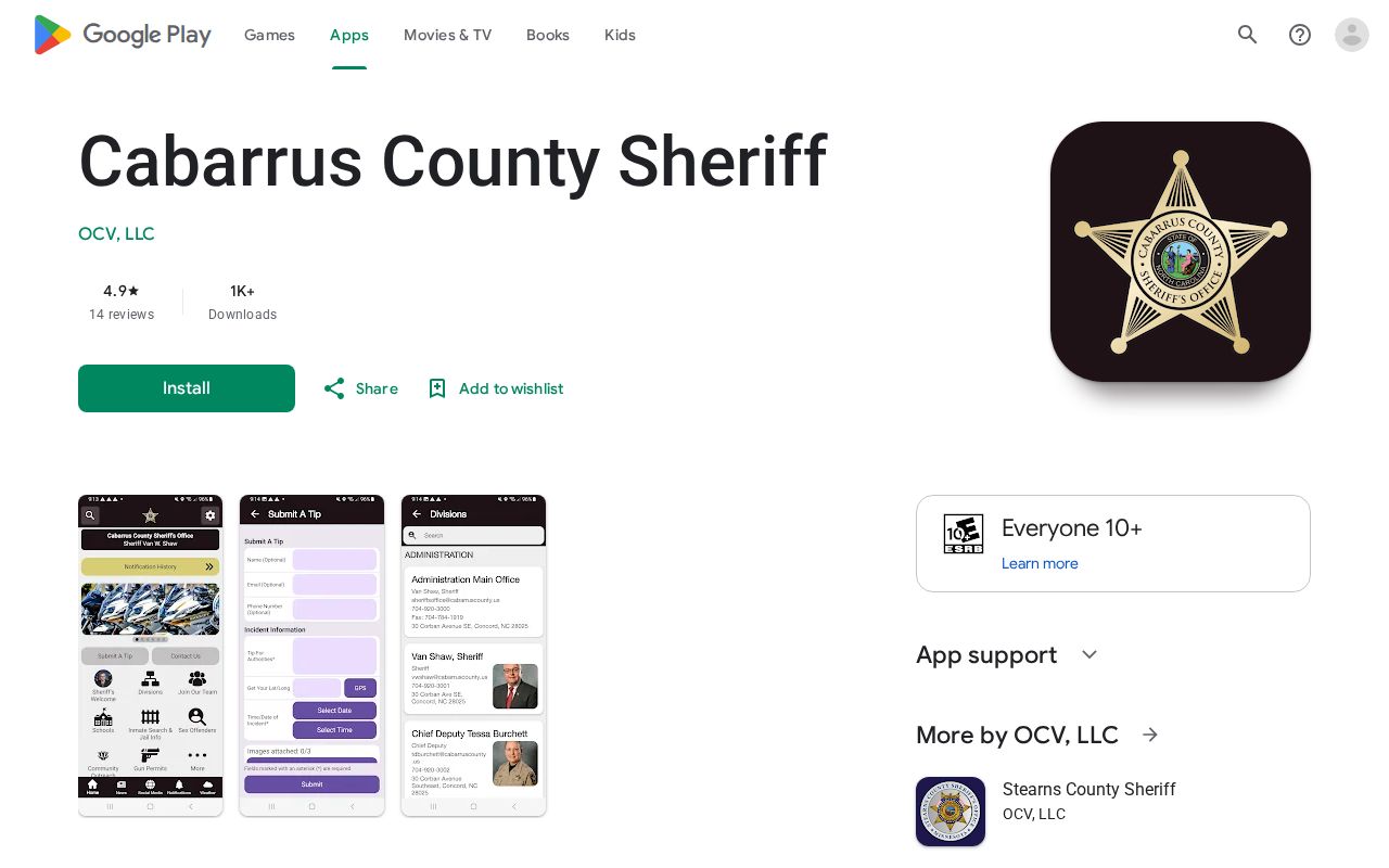 Cabarrus Sheriff NC app listing for released inmate mugshot discovery
